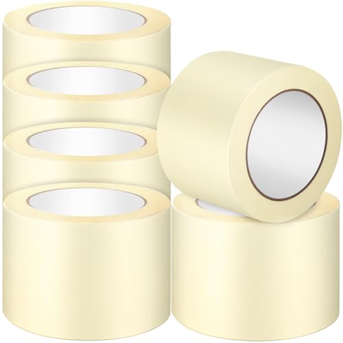 Image of Fainne 6 Rolls 3 Inch Masking Tape Bulk 55 Yards | General Purpose Tape for Classroom, Labeling, Crafts, Office, School Projects, Easy Tear & Clean Removal, Beige White