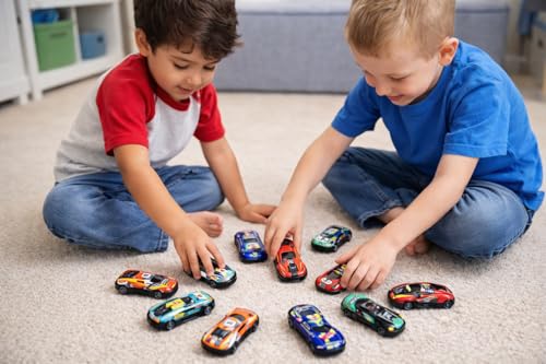 Image of Metal Car Pull Back Race Car Set - 10 Pcs Combo | Hot Wheels Set Style Sports Pack | Pull Back Race Cars & Police Cars | Die-Cast RC Look | Birthday Gifts for Kids (3+ Years)