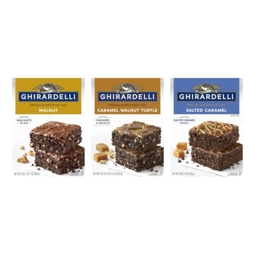 Image of Ghirardelli Brownie Mix Variety Pack, 3 Flavors - Walnut (17 oz), Chocolate Caramel Turtle (18.5 oz) & Salted Caramel (16 oz) (Variety Pack)