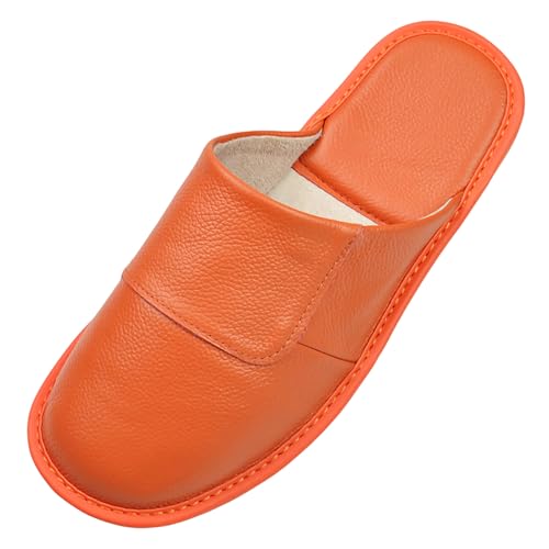 Image of Hwayslon Leather Slippers Men's Women's Leather Room Shoes Natural Cowhide Luxury Solid Color Unisex