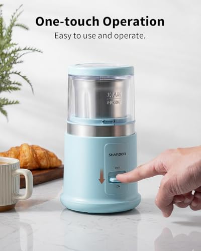 Image of SHARDOR Quiet Coffee Grinder Electric, 70g Removable Bowl Spice Grinder for Coffee Beans, Seeds and Grains, Super Silent Grinding Mill with 60dB Low Noise, 2.5oz Capacity, Blue