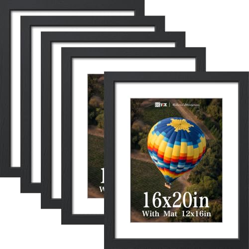 Image of VCK 16x20 Picture Frame 5 Pack, Black Exclusive Wood, Real Glass, for Print