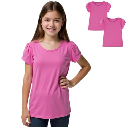 Image of Huata Girls Short Puff Sleeve Tee Basic T-Shirt 2 Packs Crewneck