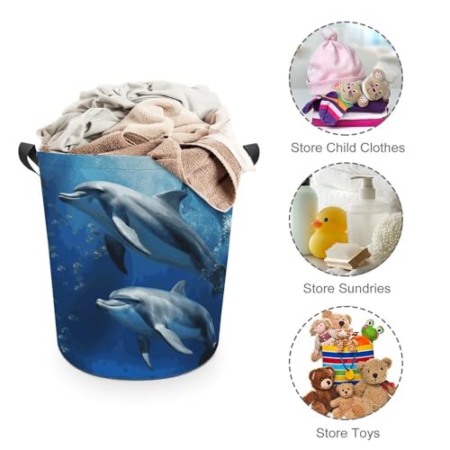 Panier à linge pliable dauphins mignons bac de rangement salle de bain - 4
