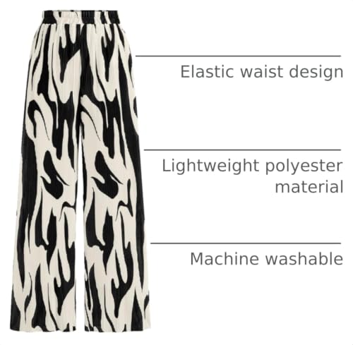 Image of PRETTYGARDEN Womens Pants Dressy Casual Wide Leg Graphic Print Lounge Pants Women Comfy High Waist Pleated Palazzo Pants