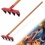 Bucherry 1 Pcs Fire Rake 60 x 12.2 x 3.15 Inches Removable Straight Handle L Fires Rake Tool Ash Wood 4 Wide Tines for Fire Fighting Building Lines Gardening Yard Soil