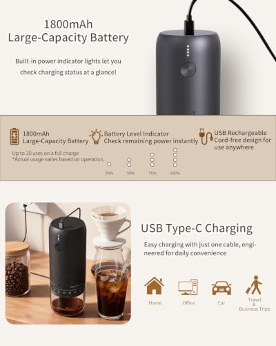 CIRCLE JOY Wiederaufladbare Elektrische Kaffeemühle, Tragbare Kabellose Kaffeebohnenmühle mit Edelstahl-Kegelmahlwerk, 90 Externe Mahlgradeinstellungen, für Zuhause, Büro und Outdoor – Bild 5