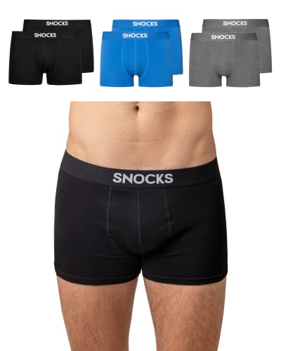 Snocks Boxershorts Herren (6er Pack) Unterhosen Männer aus Bio Baumwolle 6 Stück Unterhosen Herren Schwarz Grau Blau Underwear Men Slip Vater Gr. XXL