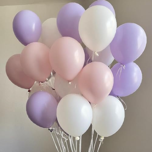 Image of Regular Balloon Combo For Decoration with Glue Dots & Balloon Arch Strip - Party Decor Set For Easy Party Setup (PURPLE WHITE PINK, 50)