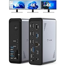TobenONE 18 in 1 Laptop Docking Station 3 Monitors, Triple 4K Display with 3 HDMI, 9 USB Ports, Gigabit Ethernet, PD3.0, for Windows/Dell/Lenovo/HP/Thinkpad Laptops No Power Adapter