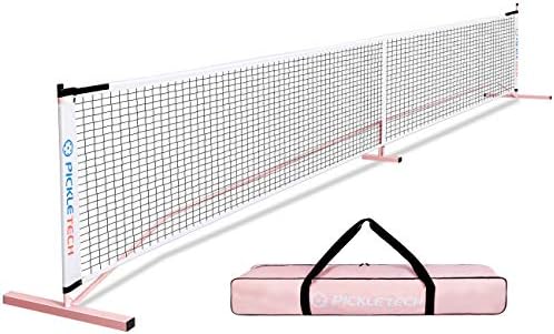 PICKLETECH Portable Pickleball Net Outdoor 22FT Regulation Size Set 3.0 Reinforced Version (Pink)