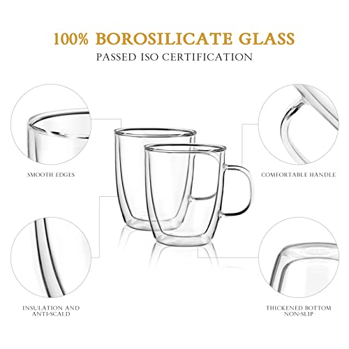 YUNCANG Canecas de café de vidro de parede dupla, (conjunto de 2) 355 ml copos de café transparentes