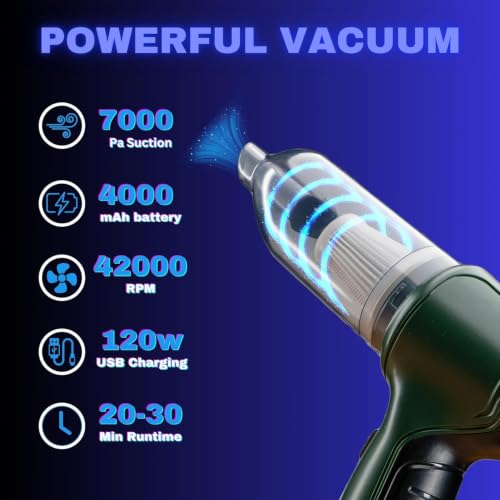 Image of DDN R XABRCO Car Vacuum Cleaner 3 in 1 with 4 Attachments & Blower | Cordless Vacuum Cleaner for Car Home /Office /Keyboard /Travel /Sofa /Office (Green)