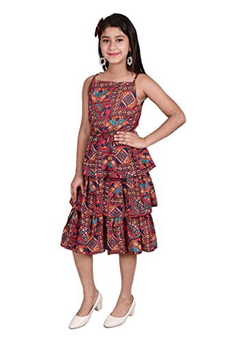 Image of Knee Length Crepe Layered Sleeveless Dress for Girls