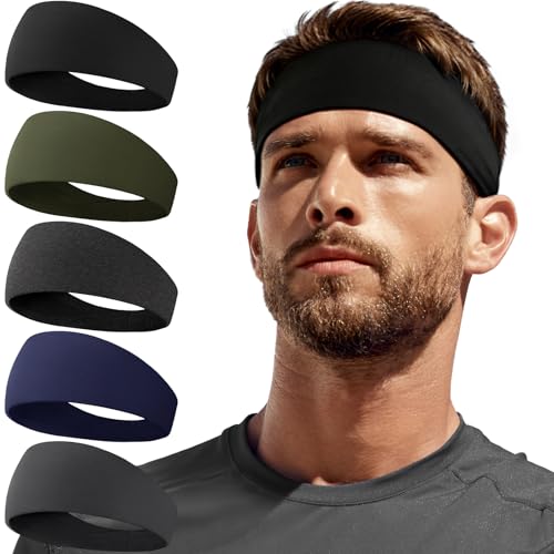 5 Pack Running Headbands, Workout Sweat Band Moisture Wicking Sports Headband for Men/Women
