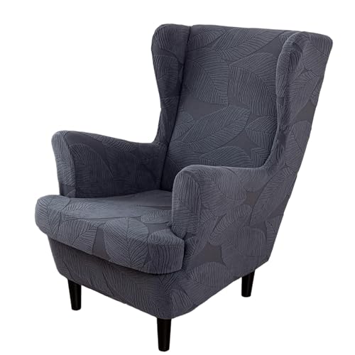 WYLEBER Wingback Chair Covers,Solid Color Wing Chair Slipcover with T-Cushion Cover,Stretch Non-Slip Wingback Armchair Slipcovers For Living Dining Room Wing Chair Home Decoration(Dark Gray)