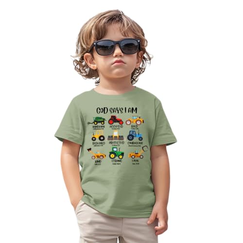 Chico para camiseta GOD SAYS I AM Impresora Camiseta Verano Niños Top Divertido Patrón Coche Camiseta Bebé Camisas Niños Camisas Cuello Redondo Manga Corta Tops Hermanos Camisetas Niños, verde, 3-4