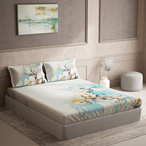 Image of DDECOR - Espresso 100% Cotton Double Bedsheet with 2 Pillow Covers, King Size, Turquoise
