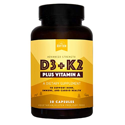 Vitamin D3 + K2 (MK7) Plus Vitamin A for Bone, Heart, Immune Health - Vitamin D3 (5,000 IU), Vitamin K2 as MK-7 (500mcg), Vitamin A (1500mcg) - Easy to Swallow, One Month Supply (30 Capsules)