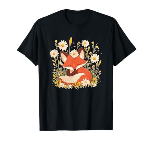 Fuchs Tier mit süßen Gänseblümchen für Jungen und Mädchen T-Shirt