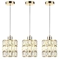 Popity home Gold Crystal Pendant Light, Pendant Lights Kitchen Island 3 Pack, Adjustable Modern Pendant Light, Hanging Light Fixtures for Dining Room Entryway Living Room Bar