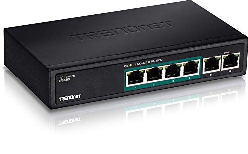 TRENDnet 6-Port Fast Ethernet PoE+ Switch, TPE-S50, 4 x Fast Ethernet PoE+ Ports, 2 x Fast Ethernet Ports, 60W PoE Budget, 1.2 Gbps Switch Capacity, Ethernet Network Switch, Metal, (Renewed)