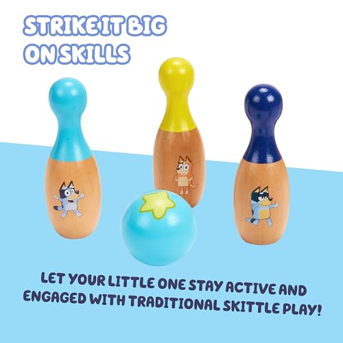 Image of Bluey Wooden Bowling Set, 6 Character Pins, Indoor & Outdoor