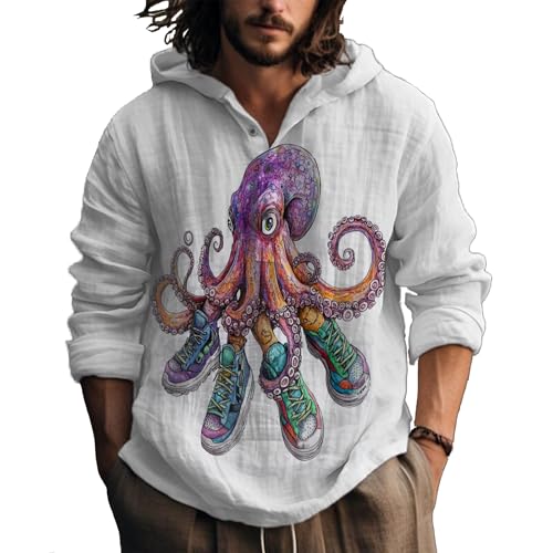 Casual Hoodies for Men Graphic Print Long Sleeve Sweatshirts Pullover Button Up Hooded Shirts Trendy Hoodie