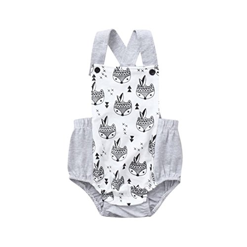 Ropa Bebé Niño, Recién Nacido Bebé Unisex Animal Impresión Mono Sin Mangas Escotado por detrás Bodies Peleles (A Blanco, Tamaño:6-12Mes)