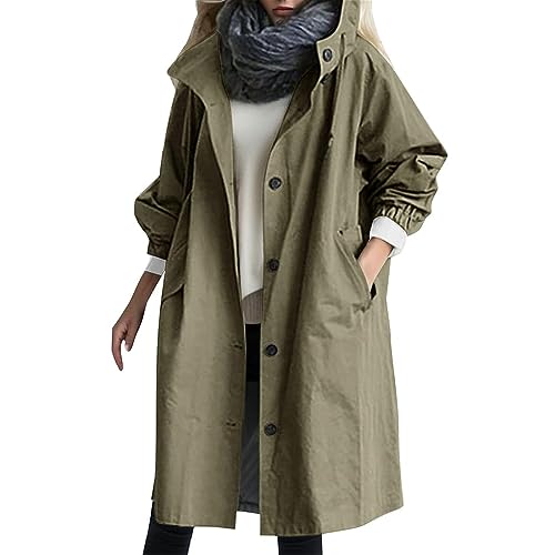 Yolimok Chubasquero para mujer, impermeable, chaqueta softshell abrigo grueso Chubasqueros Mujer Chaqueta Impermeable Elegante Cortavientos Chubasquero para mujer con capucha, impermeable