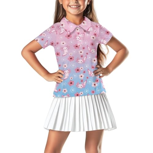 Girls' Button-Down Golf Polo Shirts Size 5-16 Short Sleeve Tops for Tennis