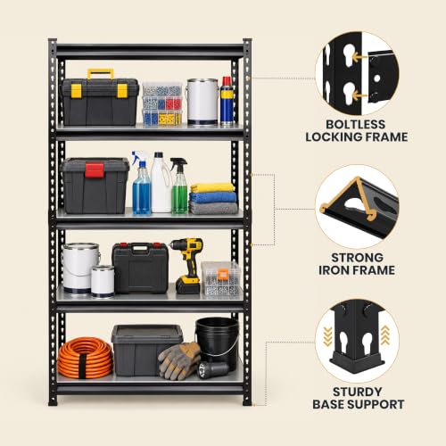 Image of JD Fresh 5-Shelf Adjustable Boltless Metal Shelving Unit /Metal Storage Rack with GI Steel Sheet /Multipurpose Utility Display Rack /Standing Shelf Unit for Home /Garage /Warehouse(72 x 36 x 12 Inch,Black)