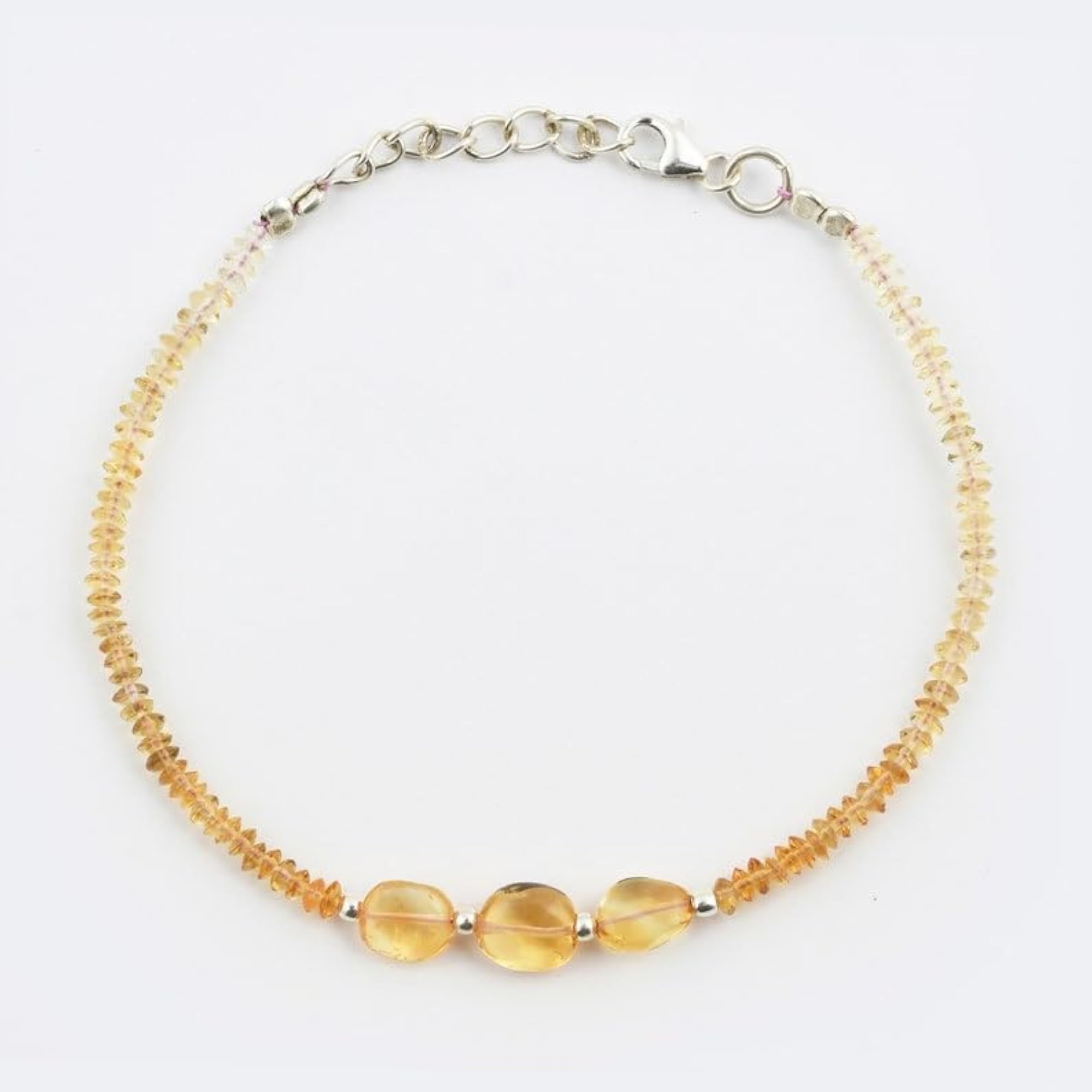 Citrine Rondelle Beaded Bracelet, Adjustable Silver Lock