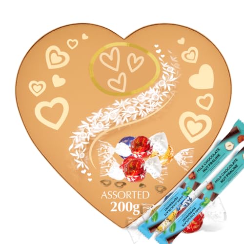 Mothers Day Chocolate Gift Set for Mum Lindt Assorted Milk Dark & White Chocolate Truffles Heart Box 200g with Extra Chocolate Bars Luxury Mothers Day Gift for Mum Grandma Nan Birthday Gift