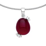  Jewelco London Damen rhodiniert Sterling Silber Rubin rot oval Quarz Pebble Anhänger Halskette 45,7 cm