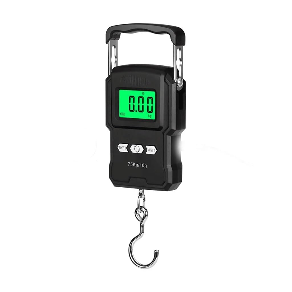 Electronic Weighing Digital Scale Rechargeable LCD 75Kg 10g Hanging Hook Fishing with Measuring Tape