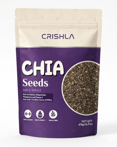Image of Crishla Raw Chia Seeds | 470 Gram | High Fibre & Plant Protein | Chia Seeds for Eating | Seeds for Weight Management | Rich in Calcium, Protein & Fibre