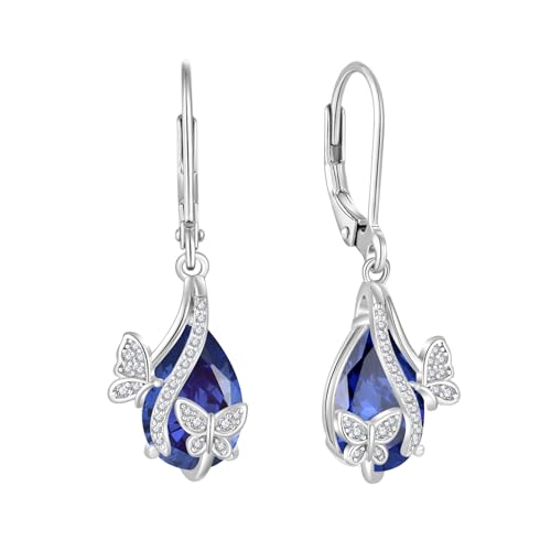 Butterfly Earrings for Women Birthstone Dangle Drop Earring 925 Sterling Silver 5A Cubic Zirconia Jewelry Mother's Day Anniversary Christmas Birthday Gifts for Her