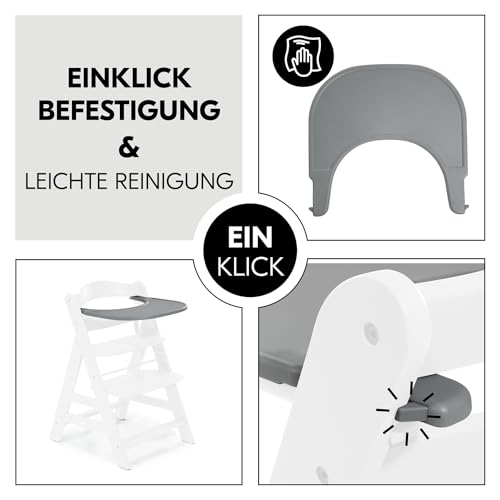 hauck Klickbrett Kompatibel mit Alpha+ & Beta+ Holzhochstuhl Alpha Click Tray, aus Recyceltem Material (GRS-zertifiziert), Schnelle Klickbefestigung am Hochstuhl, Einfach zu Reinigen (Grey)