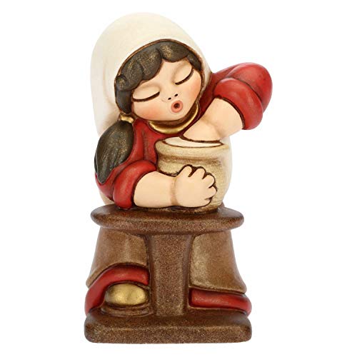 DIMENSIONI - 8 cm in altezza THUN® - Donna Vasaia con Tornio - Versione Rossa - Statuine Presepe Classico - Ceramica - I Classici