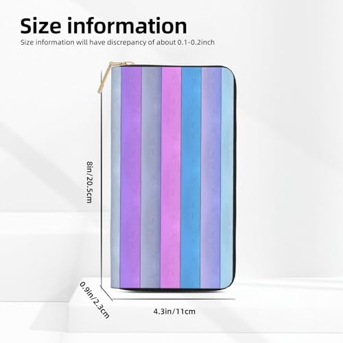 Colorful Wood Grain A Print Wallet Women Men, Long PU Leather Wallets for Women, Cute Womens Travel Wallet Purse Pouch with Zipper Pocket3