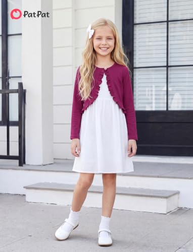 Image of PATPAT Girls Cardigan Bolero Size 4-12 Years Kids Knit Long Sleeve Ruffle Open Front Button Cover Up Cropped Tops for Girls