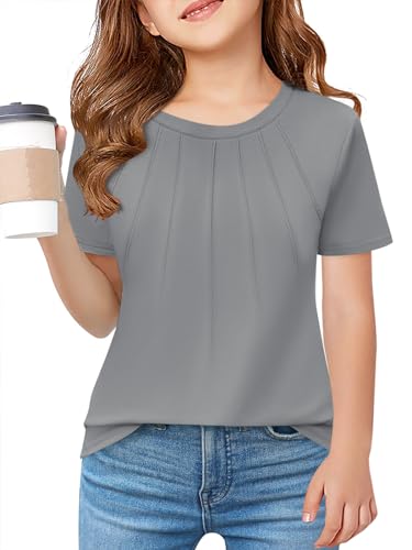 Image of Haloumoning Girls Pleated T Shirts Kids Summer Short Sleeve Fashion Tops Tees 5-14 Years