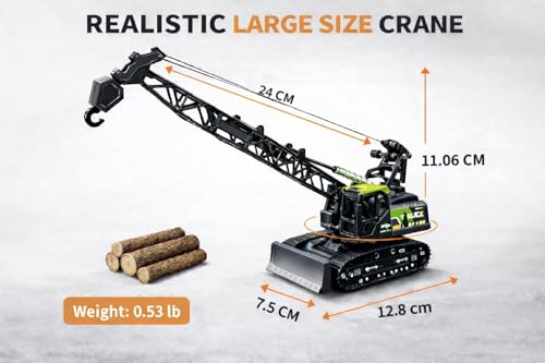 Image of Prime Brands Construction Crawler Crane Toy for Kids 360 Rotating Crane Truck with Liftable Arm & Movable Hook, Push & Go Construction Vehicle, Durable ABS Crane Toy with Rubber Tracks & Timber Logs