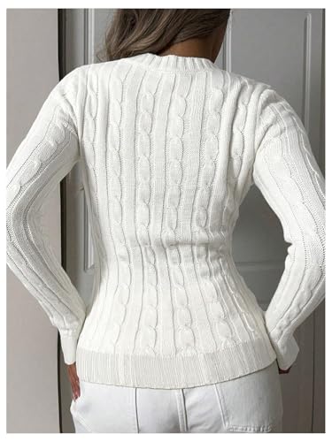 Verdusa Women's Cable Knit Sweater V Neck Long Sleeve Slim Fitted Casual Pullover Tops2