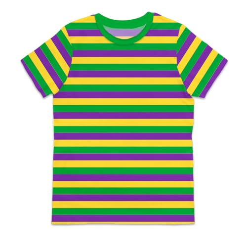 Mardi Gras Kids Striped T Shirt Purple Green Yellow New Orleans Crewneck Basic Tee Tops 13-14 Years