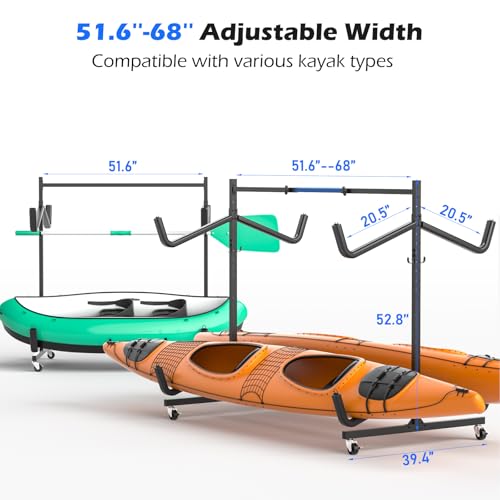 LLDDHHWW Kayak Storage Rack for 4 Kayaks Freestanding Kayak Stand Outdoor with Movable Wheels, Heavy-Duty Steel Kayak Hanger Holder with Padded Arms, Wide Adjustable, Kayak Garage Storage for Canoes by LLDDHHWW - Image 3