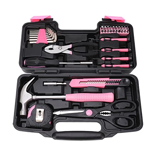 Kit de herramientas combinado portátil de 39 piezas rosa miniatura 5