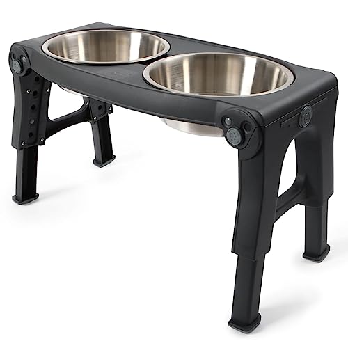 Dexas Pets Adjustable Height Double Pet Feeder with Stainless Steel Bowls