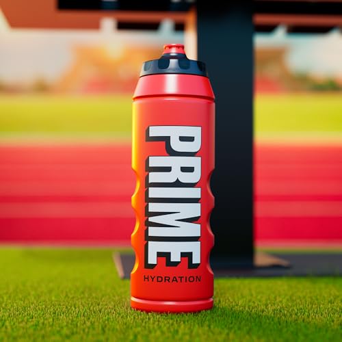 Image of PRIME 32 oz Red Squeeze Sports Water Bottle, BPA Free, Dishwasher Safe, Easy-Grip Ergonomic Leakproof Design, Fast Hydration for Gym, Cycling, Running